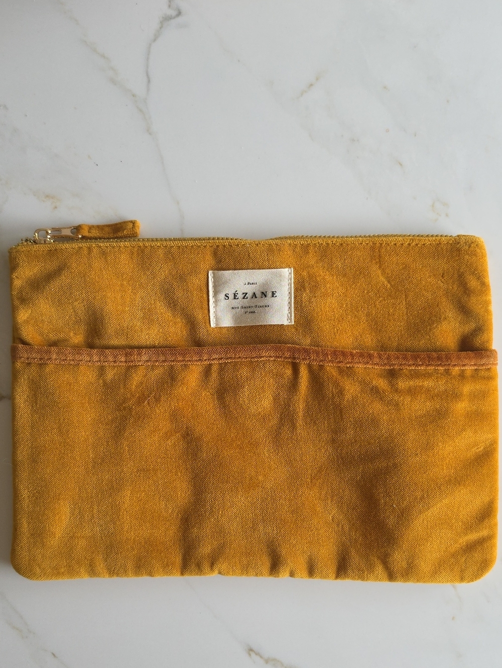Sézane Rue Saint-Fiacre Mustard Yellow Velvet Pouch Clutch Bag - Brand New